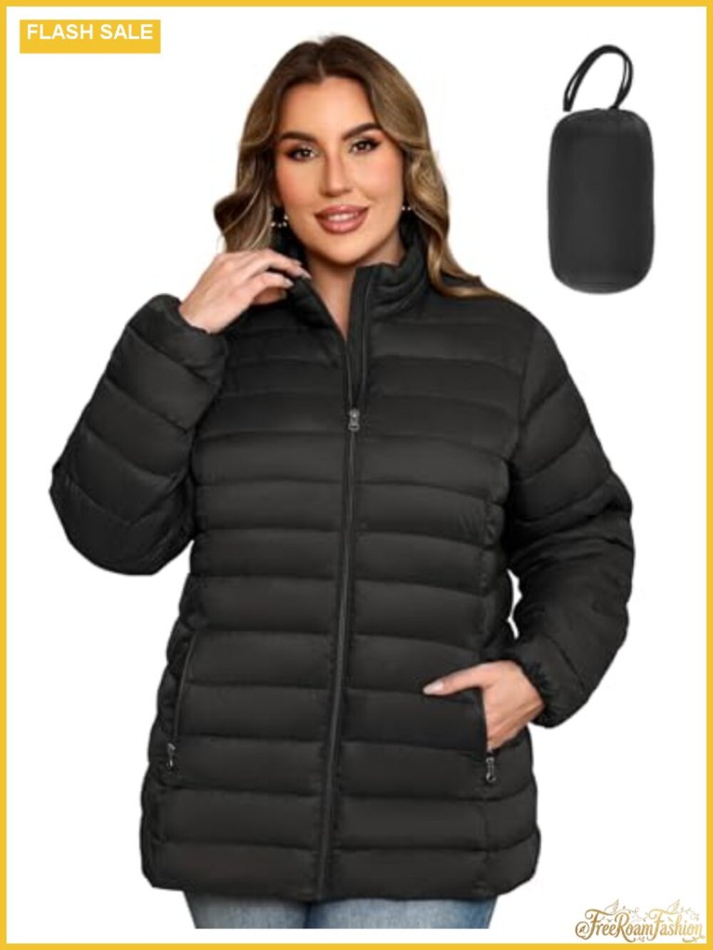Plus Size Packable Puffer Jacket Lightweight Warm Windproof